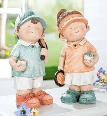 Obrázok produktu pre Dekoratívna figúrka "Mia & Milo" v sade 2 z liateho kameňa - tenista - H38cm - chránený vonkajší priestor - dekorácia, figúrka, dekoratívne figúrky, záhrada