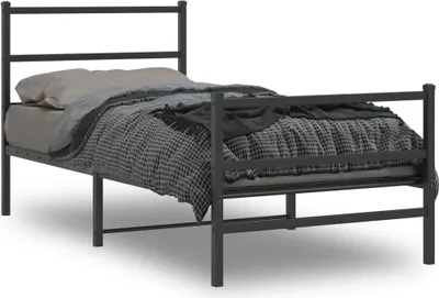 Produktbild von Design Bettgestell mit Kopf- und Fußteil Metall Schwarz 90x190 cm, Klassische Betten 2024 Neu