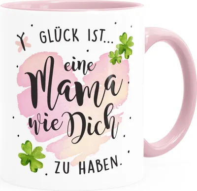 Produktbild von Kaffee-Tasse Spruch Glück ist eine Mama wie dich zu haben Kleeblatt Herz Geschenk Muttertag SpecialMe® weiss-innen-rosa Keramik-Tasse
