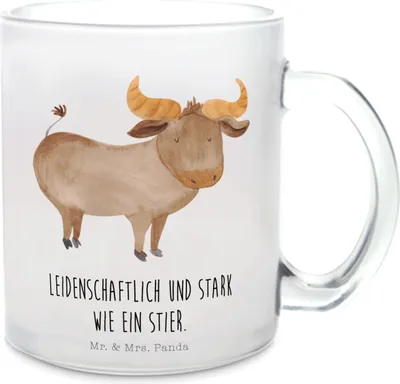 Produktbild von Mr. & Mrs. Panda getränkebecher Sternzeichen Stier - Transparent - Geschenk, Geburtstag April, Pott, Tee Tasse, Horoskop, Rind, Teetasse, Mai, Haferl, Ochse, Glas