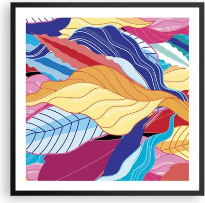 Produktbild von Gerahmtes Poster - Schwarzer Rahmen - Muster Blätter bunt - 60x60 cm - Wand Bild - Wanddeko - Wandbilder - Kunstposter - Wandposter - Bilderrahmen - Bilder - Kunstdruck - Wandbild - P2BAC60x60-4269