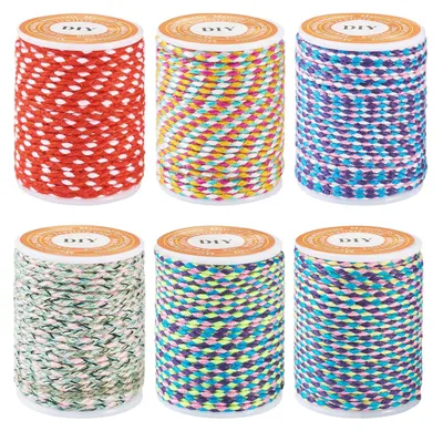 Image de Cordon en coton tressé - 4 brins avec fil doré - Pour travaux manuels et macramé - 1,5 mm - 6 couleurs sur bobine avec aiguille à tricoter