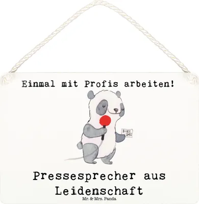 Produktbild von Mr. & Mrs. Panda Schild Pressesprecher Leidenschaft DIN A6 - Weiß - Geschenk, kleine aufmerksamkeit, wandtafel, Wandschild, Türschild, Holzschild