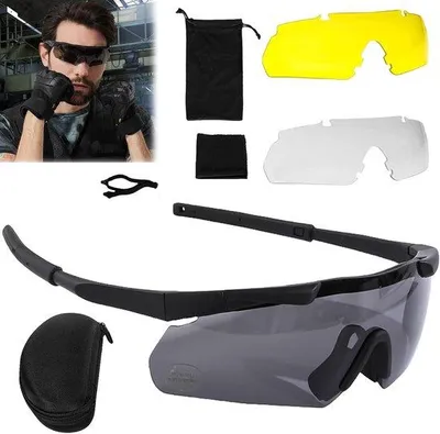 Produktbild von Schützbrille mit 3 wechselbaren Gläsern - verstellbare Augenschutzbrille für Schießsport, Sicherheit bei der Laserbearbeitung