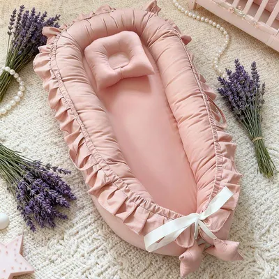 Produktbild von Babynest 85x50 cm aus Baumwolle, Schlafnest für Neugeborene, abnehmbarer Bezug, Baby Reisebett, Orange