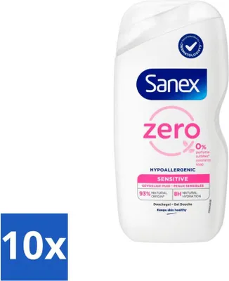 Obrázek produktu pro Sanex Zero% sprchový gel – pro citlivou pokožku – bez parfemace a sulfátů – hypoalergenní – 400 ml – výhodné balení – 10 kusů