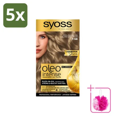 Obrázok produktu pre 5 ks SYOSS Oleo Intense 7-58 Chladivý béžový blond odtieň – trvalá farba bez amoniaku – výhodný balík – 5 kusov