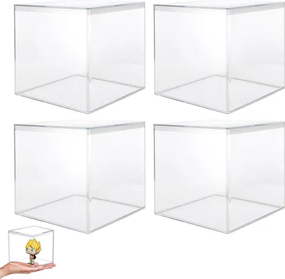 Produktbild von 4 Stück Acrylbox mit Deckel - 10 x 10 x 10 cm - transparente quadratische Acrylbox - Schmuckaufbewahrung - Süßigkeitenverpackung transparente Box