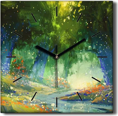 Produktbild von Coloray Hodiny Unikátní 30x30 cm  Tiché hodiny Pro obývací pokoj a kuchyň Nástěnné hodiny Plátno Černé ručičky hodin - Lesní květiny