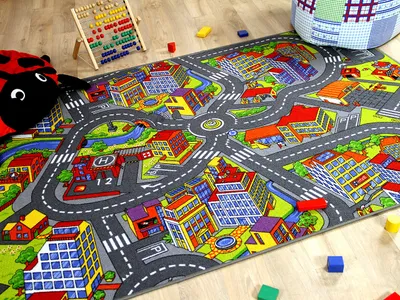 Produktbild von Kinder Spiel Teppich Little Town 3D Grau, Größe:80x160 cm
