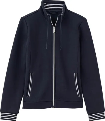 Produktbild von Blue Flame Damen Sweatjacke mit Stehkragen mit Kordel - Modische Freizeitjacke mit Reißverschluss in Marine Größe M