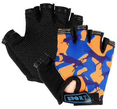 Produktbild von Fahrradhandschuhe Kinder Halbfinger Tarnorange mit Handflächenschutz