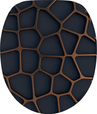 A close-up view of a toilet seat with a mesh pattern.