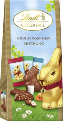 Produktbild von Lindt Goldhase 2D Mischung kleine verschiedene gefüllte Osterhasen 80g