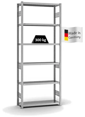 Produktbild von PROREGAL Fachbodenregal Stecksystem MAGNUS Germany | HxBxT 250x100x30cm | 6 Ebenen | Fachlast 300 kg | Beidseitig nutzbar | Verzinkt