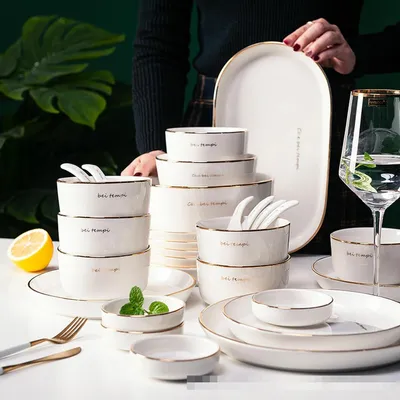 Produktbild von Kreative Schalen und Teller im japanischen Stil für den Haushalt, Keramikgeschirr-Set mit Reisschalen und eine 17,8 cm große Suppenschüssel