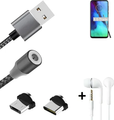 Produktbild von K-S-Trade® Hochwertiges Magnet-Lade-kabel Sync-Kabel Daten-Kabel + Kopfhörer kompatibel mit Motorola Moto G Pro mit USB-Typ-C-Anschluss und