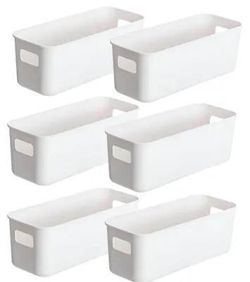 Image de Lot de 6 boîtes de rangement en plastique avec poignées, idéales pour ranger des objets dans la cuisine, dans les placards de cuisine, sur les étagères de salle de bains et ailleurs.