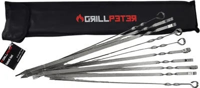 Produktbild von Grillpeter Schaschlik Spieße Edelstahl 10 Stück 60 cm mit Tasche