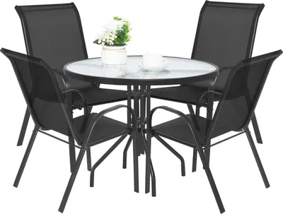 Zdjęcie produktu dla Stół okrągły ISLAND 90cm + 4x Krzesło SOFIA czarne