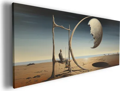 Produktbild von Wallario Premium Leinwandbild Mondschaukel in der Wüste in Größe 60 x 150 cm