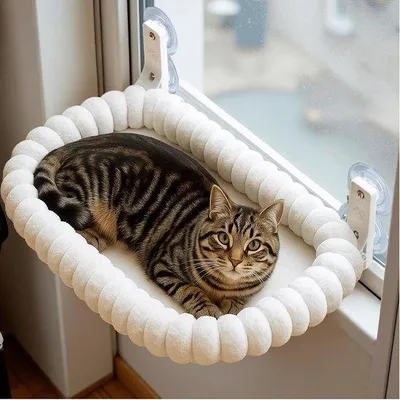 Produktbild von Famanu Katzenbett Fenster mit 4 starken Saugnäpfen - Weiches Plüsch Katzenbett - Faltbar - Waschbar - Rutschfester Boden - Katzenhängematte für