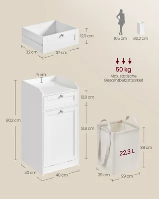 Produktbild von VASAGLE Badschrank mit Wäschekorb, Wäscheschrank, Badezimmerschrank mit 1 Schublade und 1 Wäschebox, herausnehmbare Innentasche mit Griffen