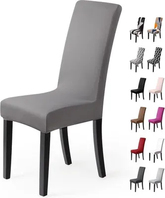 Imagen del producto de Juego de 6 fundas elásticas para sillas Unyqoos®, color gris – fundas elásticas, desmontables y lavables, fabricadas en poliéster/Elasthan, para sillas de comedor (respaldo de 45 a 60 cm, asiento de 38 a 50 cm)