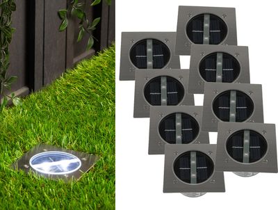 8er Set Solar Einbaustrahler Außen mit Tag / Nacht Sensor Bodeneinbauleuchten