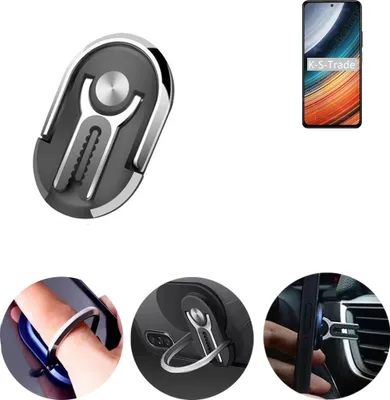 Produktbild von K-S-Trade 3in1 Smartphone-Ring Handy-Ring kompatibel mit Xiaomi Redmi K40S Fingerhalterung  Handyring Tischständer Lüftungsgitter-Halterung Tisch