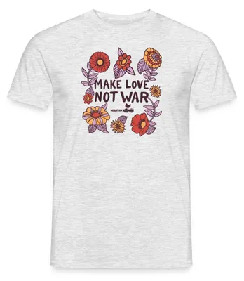 Produktbild von Spreadshirt Woodstock Make Love Not War Mit Blumen Rahmen Männer T-Shirt, M, Grau meliert