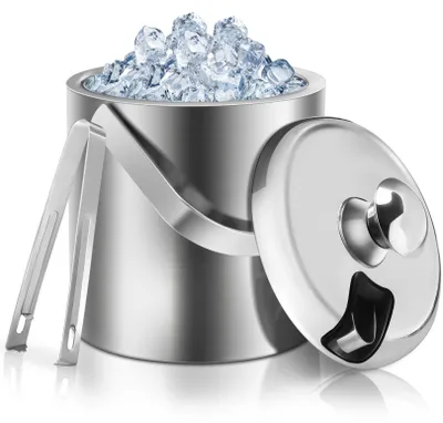 Eiswürfelbehälter aus Edelstahl mit Deckel und Zange