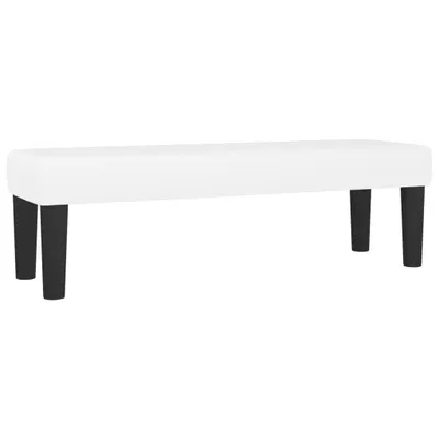 A white bench with black legs on a white background.