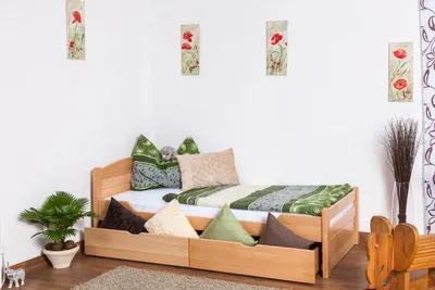 Produktbild von Einzelbett / Funktionsbett "Easy Premium Line" K1/ Voll inkl 2 Schubladen und 2 Abdeckblenden, 90 x 200 cm Buche Vollholz massiv Natur