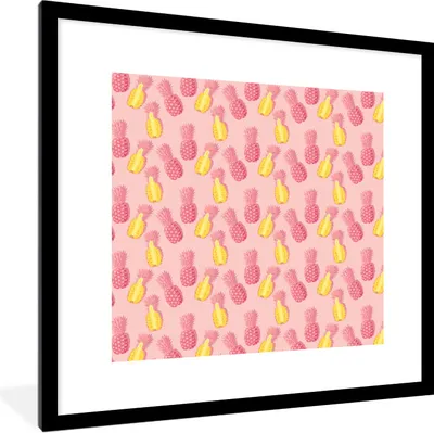 Produktbild von MuchoWow® Gerahmtes Poster Sommer - Ananas - Muster - Rosa 40x40 cm - Poster mit Schwarzem Bilderrahmen Wandposter Rahmen Foto Bilder - Poster - Plakat im Rahmen