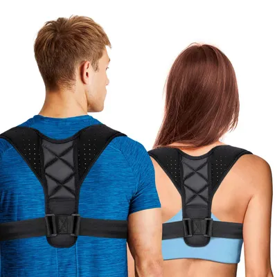Image de Correcteur de posture - Soutien lombaire avec bandeau pour les épaules - Pour une posture droite - Respirant et réglable - 85-115 cm - Noir