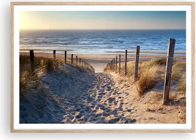 Produktbild von Gerahmtes Poster - Rahmen in heller Eiche - Meer Strand Düne - 100x70 cm - Wand Bild - Wanddeko - Wandbilder - Wandposter - Bilderrahmen - Bilder - Kunstdruck - Wandbild - P2NAA100x70-3612