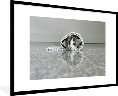 Produktbild von MuchoWow® MuchoWow® Gerahmtes Poster Katze - Teppich - Boden 90x60 cm - Poster mit zchwarzem Bilderrahmen - Wanddekoration - Fotos
