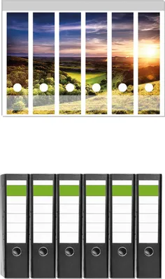 Produktbild von Wallario 6 Stück breite Ordner inkl. Klebeetiketten mit Motive Farbenfroher Sonnenuntergang in England -  Set mit Rückenschildern / Ordnerrücken Stickern