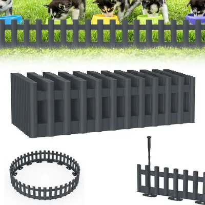 Image de XMTECH 5,16m(12 pcs) Bordure de pelouse en plastique anthracite Bordure de parterre aspect bois Palissade de jardin Clôture de parterre, 1 élément LxH : 43x12cm