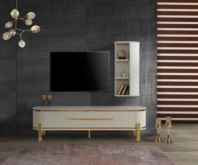 Produktbild von TV Ständer RTV Lowboard Weiß Tisch Holz Modern Wohnzimmer Sideboard