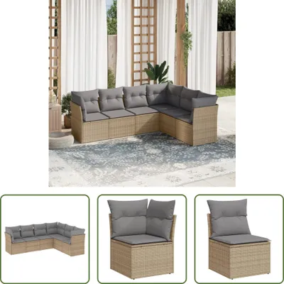 Produktbild von The Living Store 6-tlg. Garten-Sofagarnitur mit Kissen Beige Poly Rattan