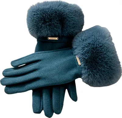 Produktbild von Damen-Thermohandschuhe, warme Winterhandschuhe mit Fellbündchen, winddicht, Touchscreen-Handschuhe zum Autofahren, Radfahren, Skifahren, Pendeln