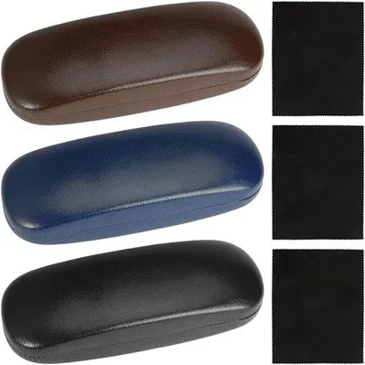 Produktbild von Famanu Brillenetui Set – 3 harte Brillenetuis mit Mikrofasertuch – Schwarz, Braun, Blau