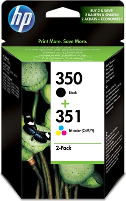 Productafbeelding van HP 350 zwart / 351 cyaan/magenta/geel, 2-pack originele printerpatronen, standaardopbrengst, zwart, cyaan, magenta, geel, pigmentinkt, kleurstofinkt, 2 stuks, 200 pagina's
