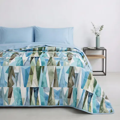 Baumwoll-Tagesdecke 170x260 cm, leicht, beidseitig, blauer Rand