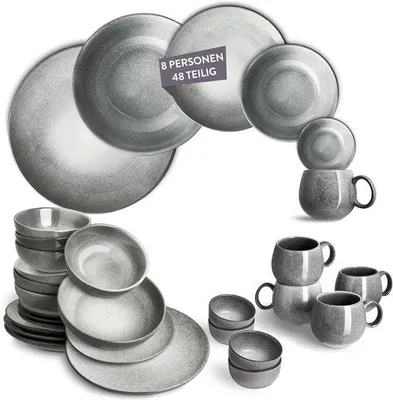 Produktbild von Servies Set - Tagesdienst - Alltagsnutzbar - 48 Teile - Grau
