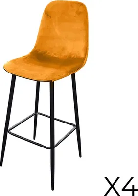 Immagine prodotto di Set di 4 sgabelli LOLY, seduta e schienale in velluto giallo, struttura in metallo nero