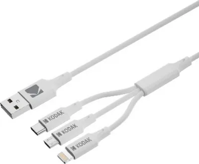 Produktbild von Kodak 30425835, 1 m, USB A, USB C/Micro-USB B/Lightning, 0,48 Gbit/s, Weiß