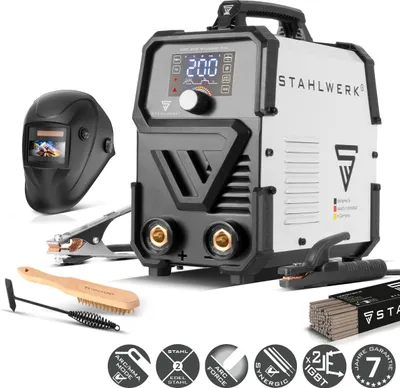 Produktbild von STAHLWERK Elektroden-Schweißgerät ARC 200 Synergic Pro Digital – Vollausstattung – MMA (E-Hand) bis 200 A, Schweißen ohne Schutzgas, Lift-TIG Inverter